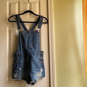 H&M Frayed Denim Overall Shorts